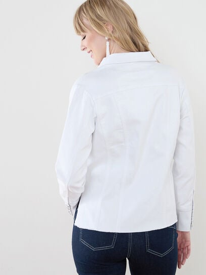 White Denim Jacket with Silver Snaps by GG Jeans