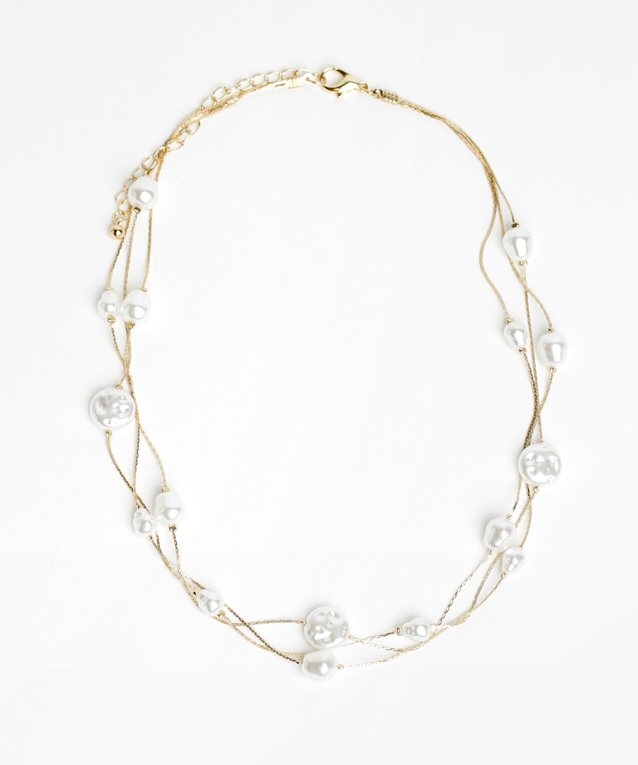 Short 3-Tier Gold Necklace with Pearls