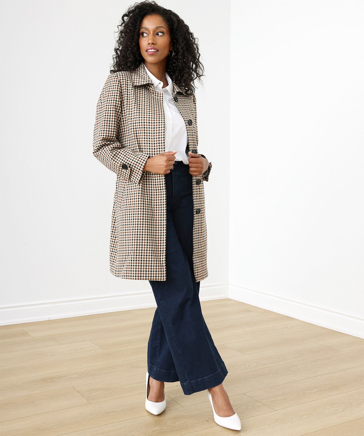 Petite check coat sale