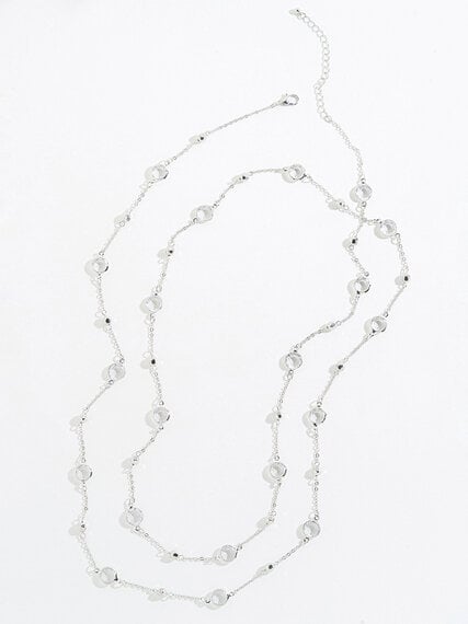 Long Silver Necklace with Glass Stones Image 1