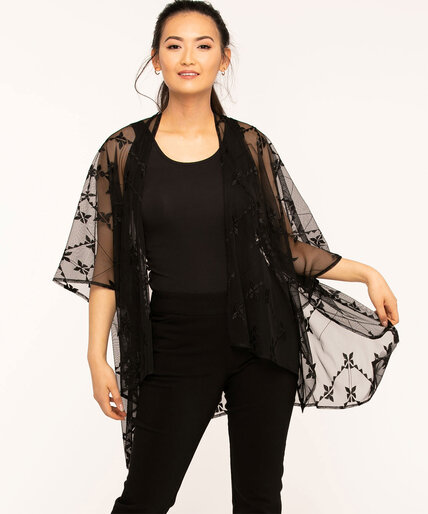 Black Embroidered Mesh Kimono Image 1