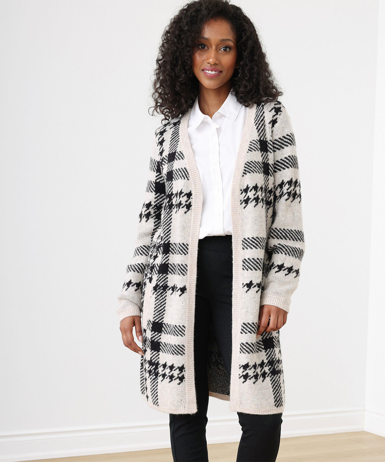 Petite Long Sleeve Houndstooth Coatigan Cleo 4000008419