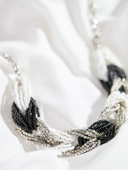 Silver/White/Black Braided Short Necklace Image 4