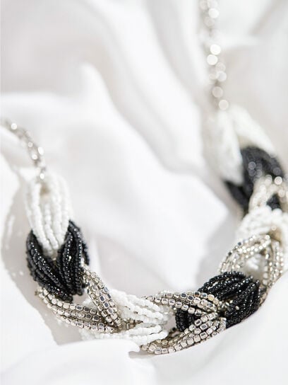 Silver/White/Black Braided Short Necklace