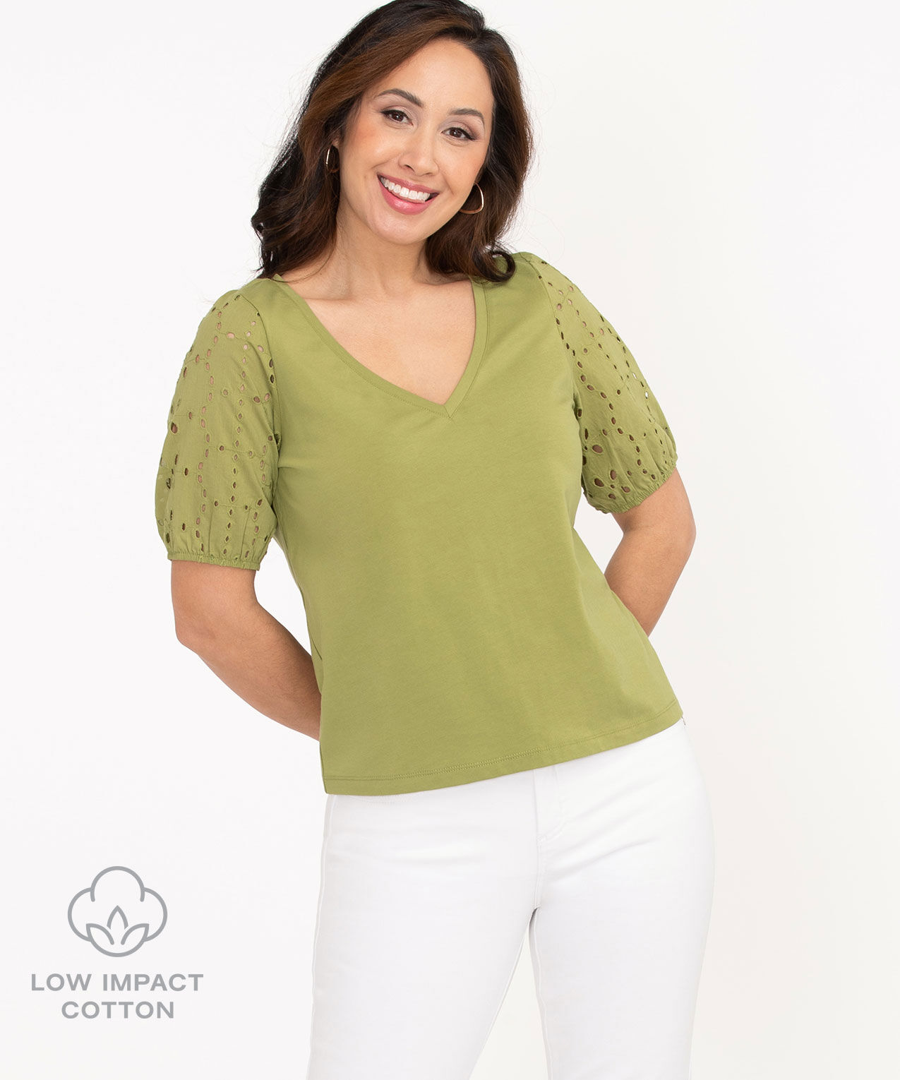 Organic Cotton Eyelet Sleeve Top