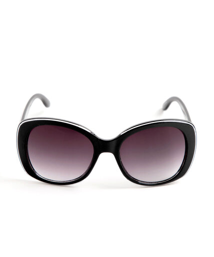 Black & White Tipped Round Sunglasses Image 2