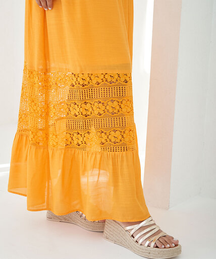 Gauze Maxi Dress with Lace Insert Image 5