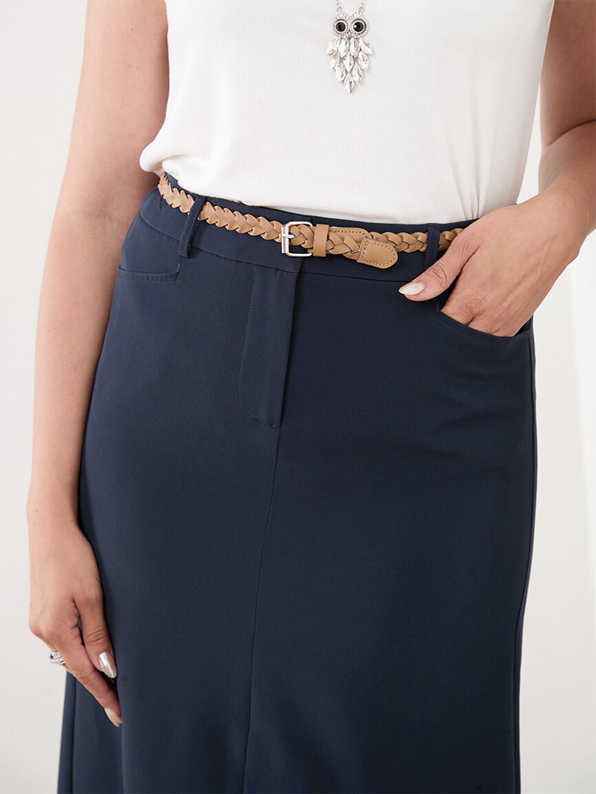Front slit midi skirt with belt Cleo Navy 16