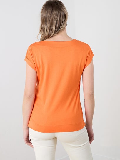 Short Sleeve Rolled Cuff Boatneck Top