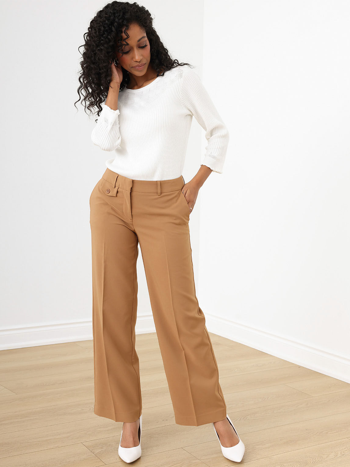 Brown wide outlet leg trousers