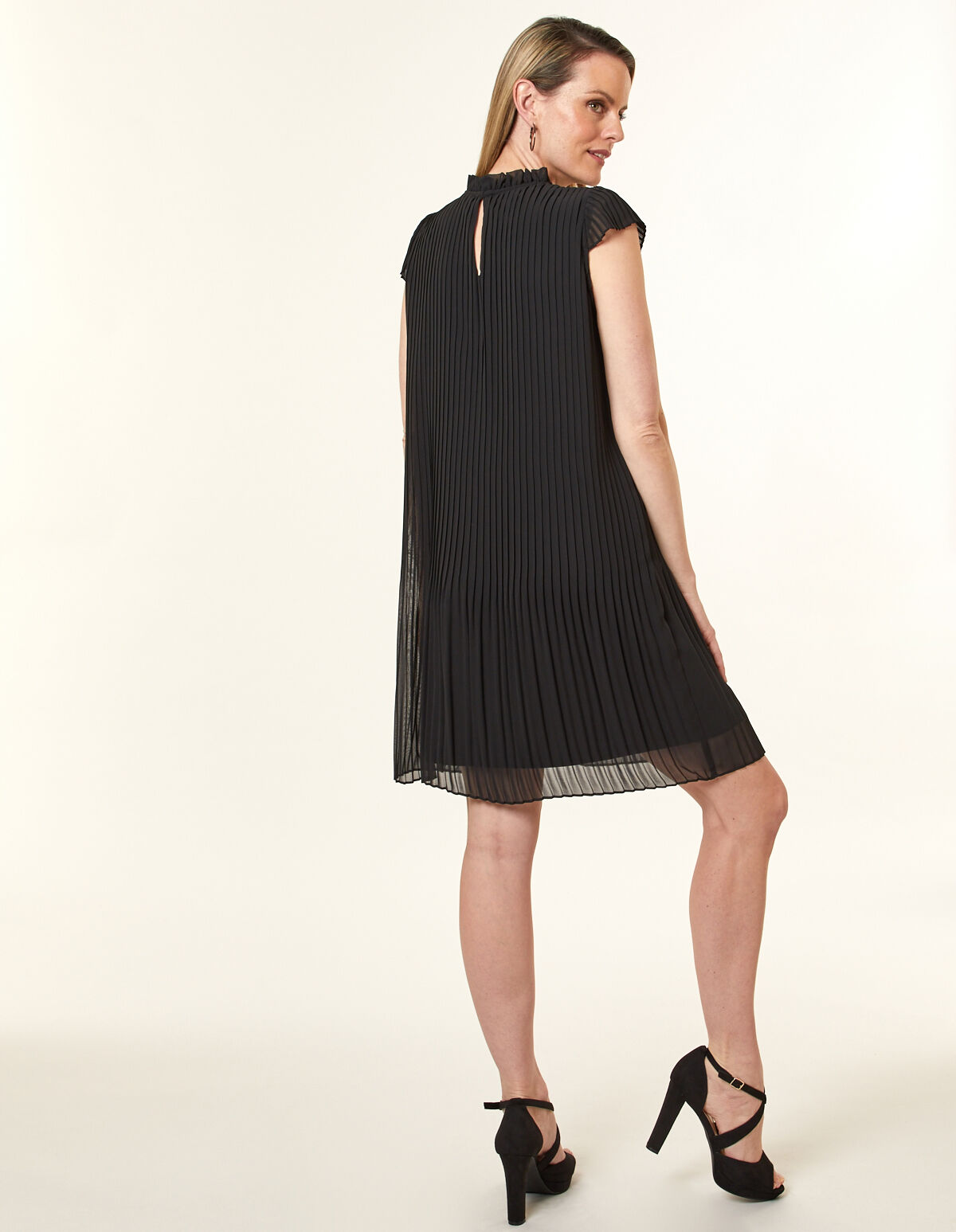 Black chiffon pleated dress store