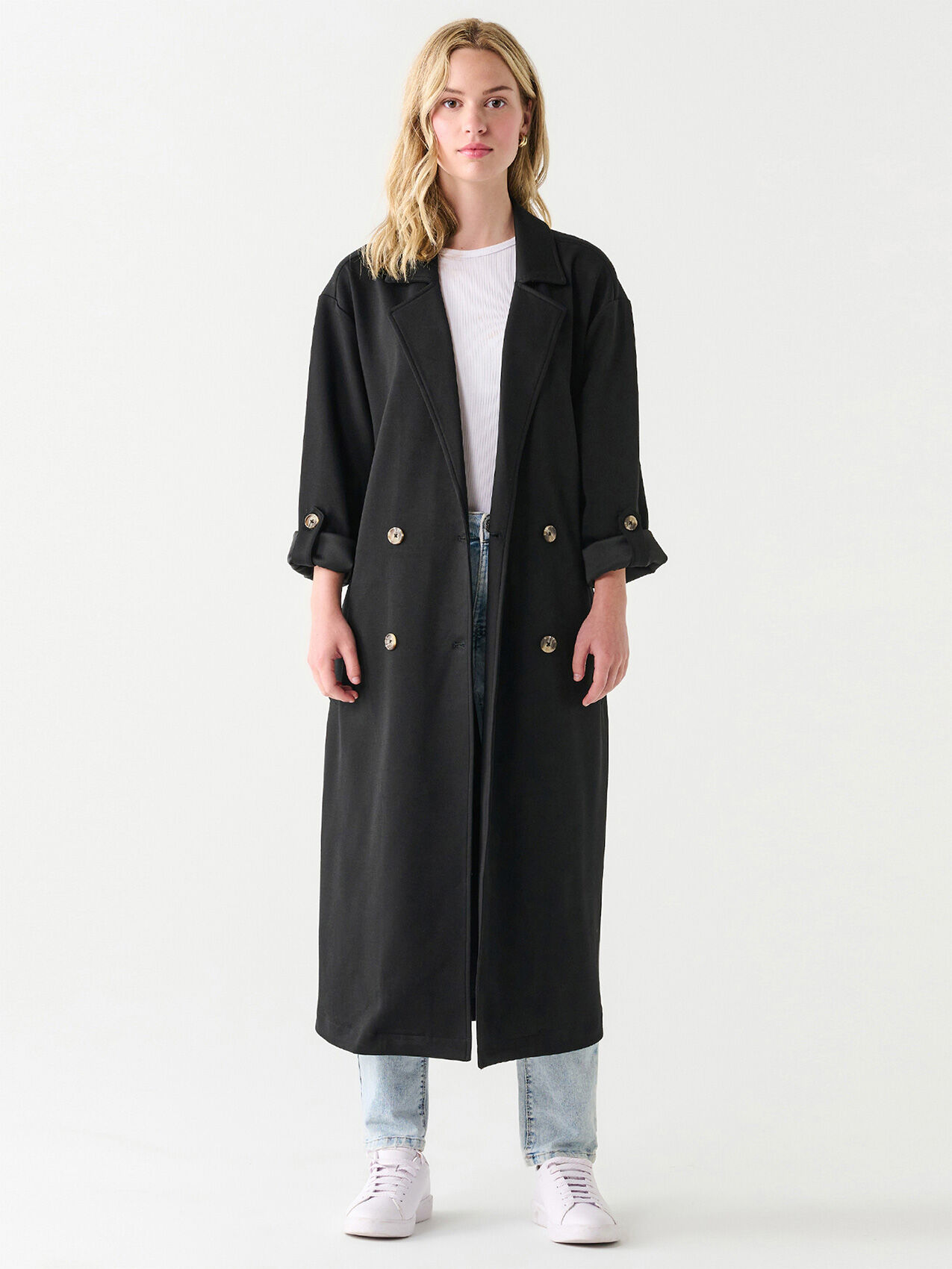 Double Breasted Knit Trench Coat by Dex