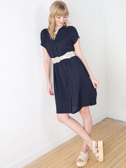 Textured Button Front Midi Dress Image 1