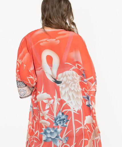 Long Flamingo Print Kimono Image 4