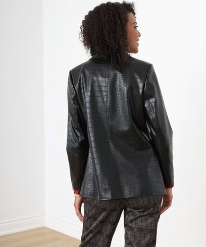 Vegan Leather 1-Button Blazer in Black