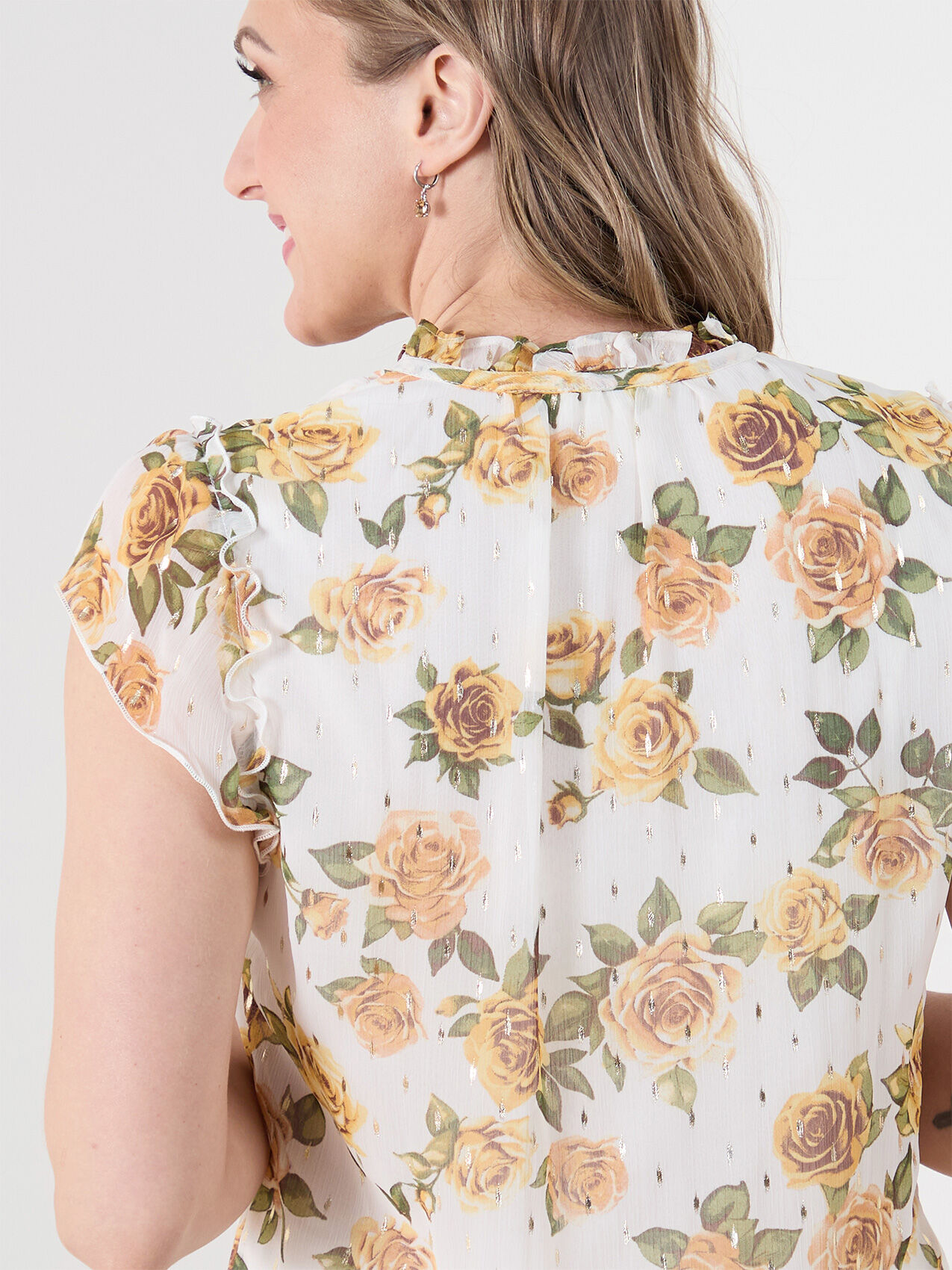 Ruffle Chiffon Blouse with Gold Foil Bubble Hem