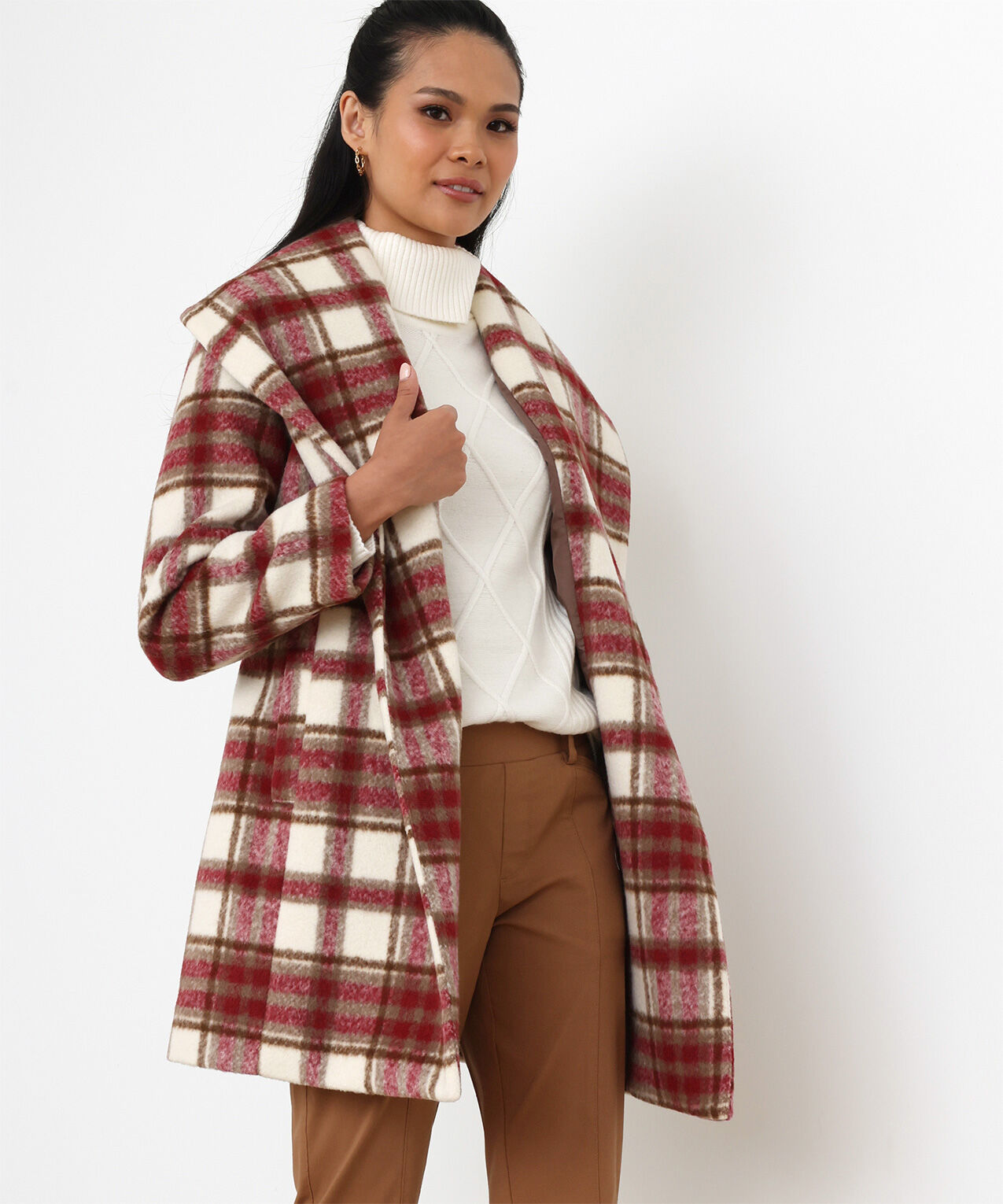 Petite Plaid Wrap Coat Cleo 4000008859