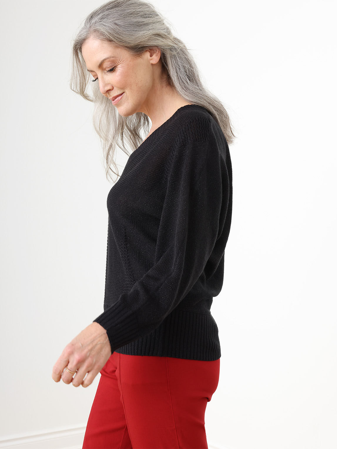 V-Neck Shimmer Dolman Sweater