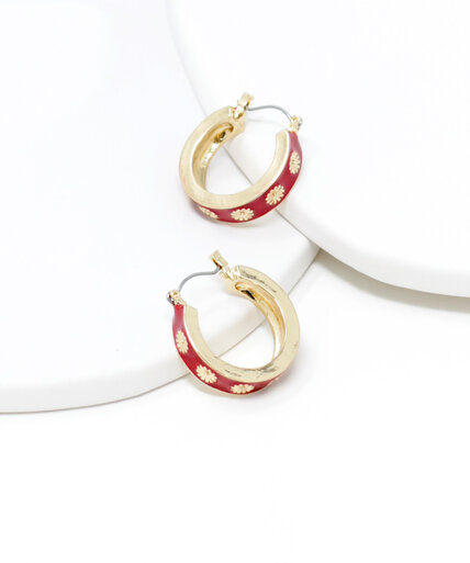 Gold & Red Small Hoop Earrings Image 2