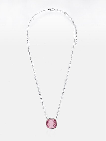 Short Silver Necklace with Genuine Pink Crystal Image 2