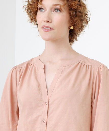 Cotton V-Neck Henley Blouse with 3/4 Sleeves  Image 5