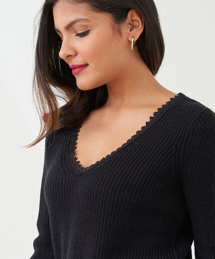 Lace V-Neck Shaker Stitch Sweater Image 2