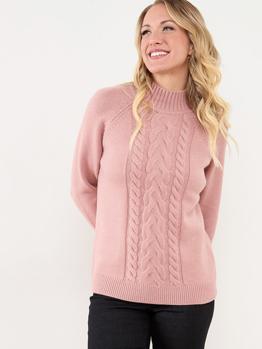 Mock neck cable sweater shop
