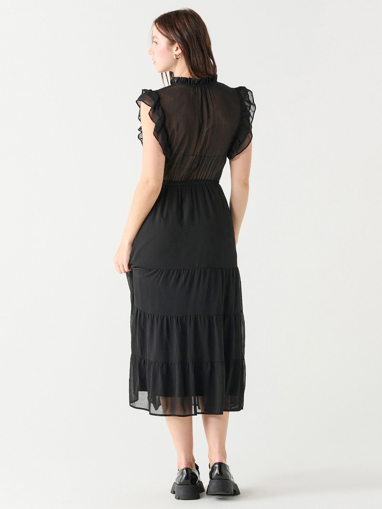 Black tiered midi dress clearance