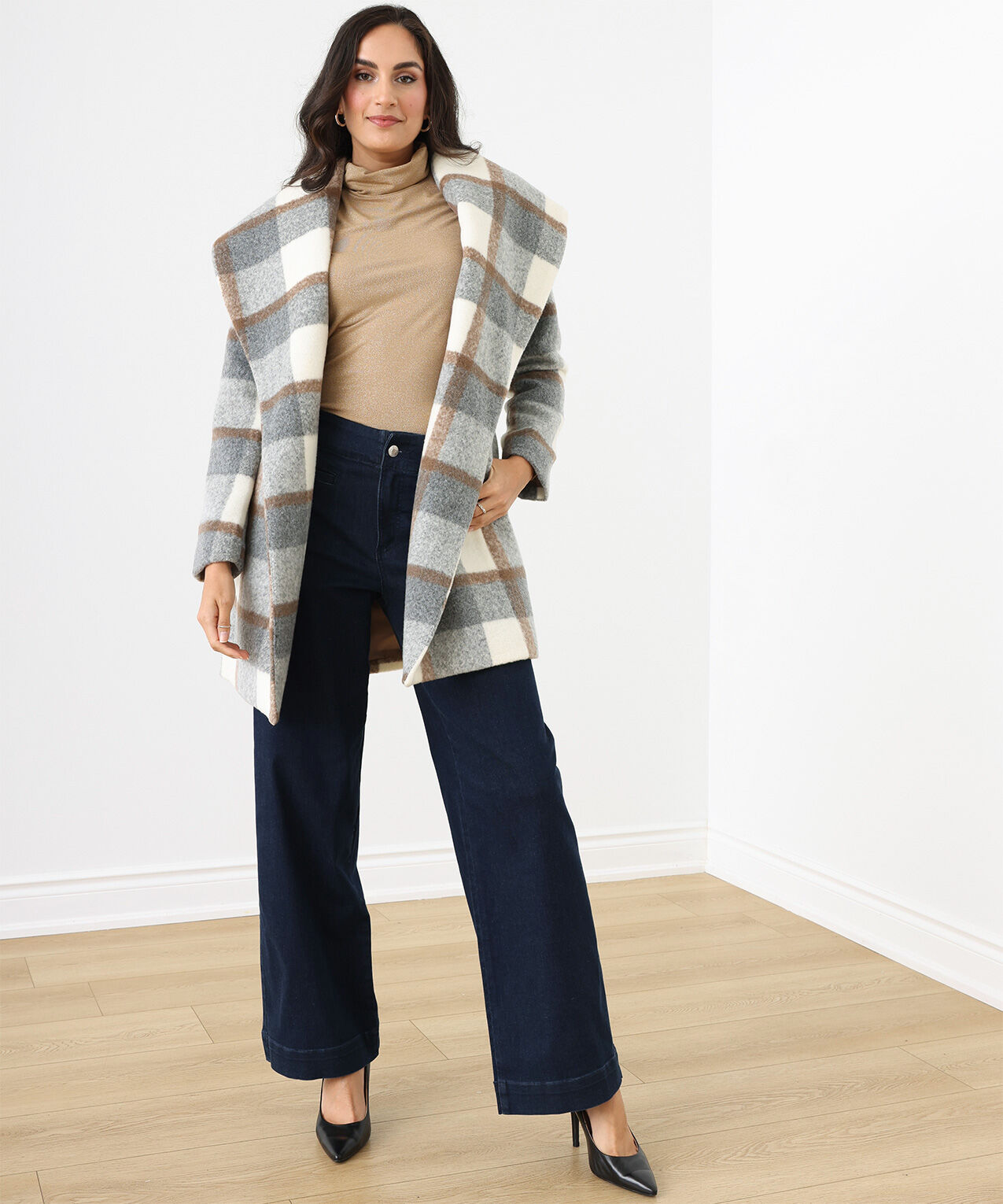 Plaid wrap coat clearance