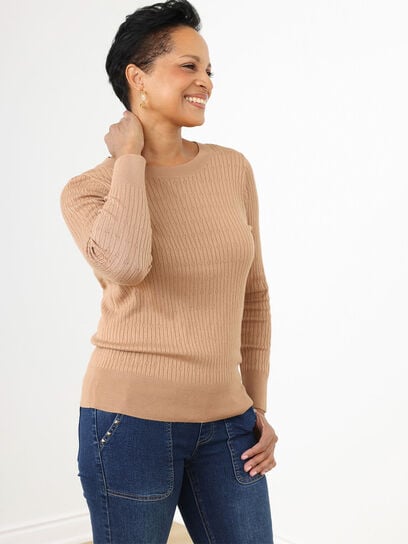 Long Sleeve Pointelle Pullover Sweater