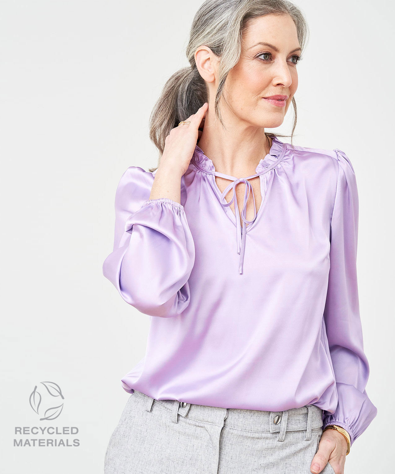 Satin Tie Neck Peasant Blouse Cleo 4000007390