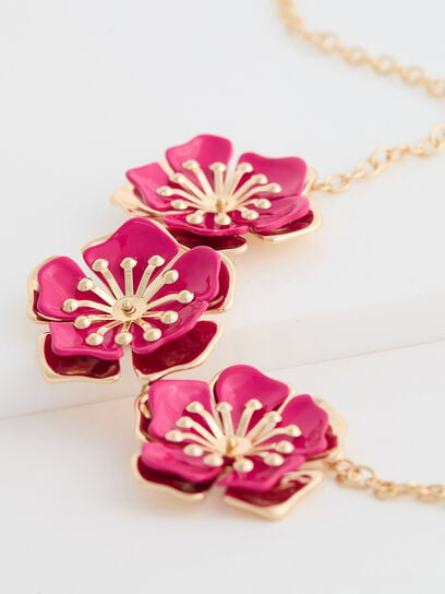 Pink Flash/Gold Short Statement Flower Necklace