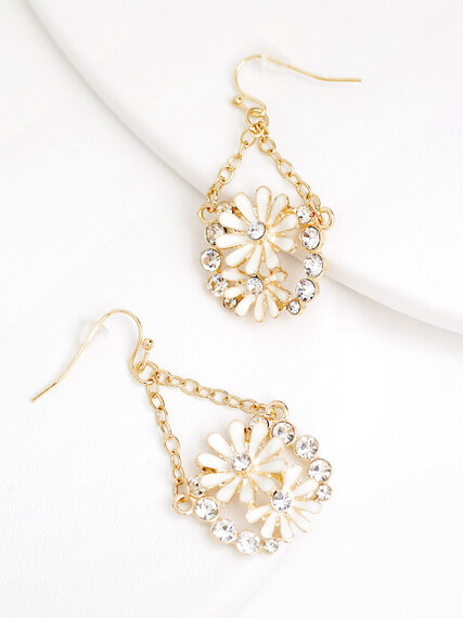 Gold & Ivory Flower Dangle Earrings Image 1