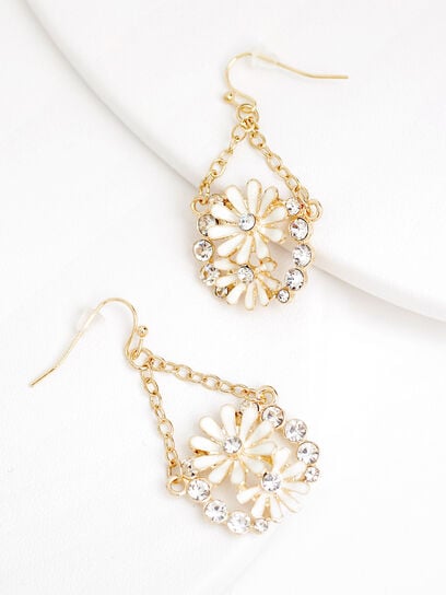 Gold & Ivory Flower Dangle Earrings