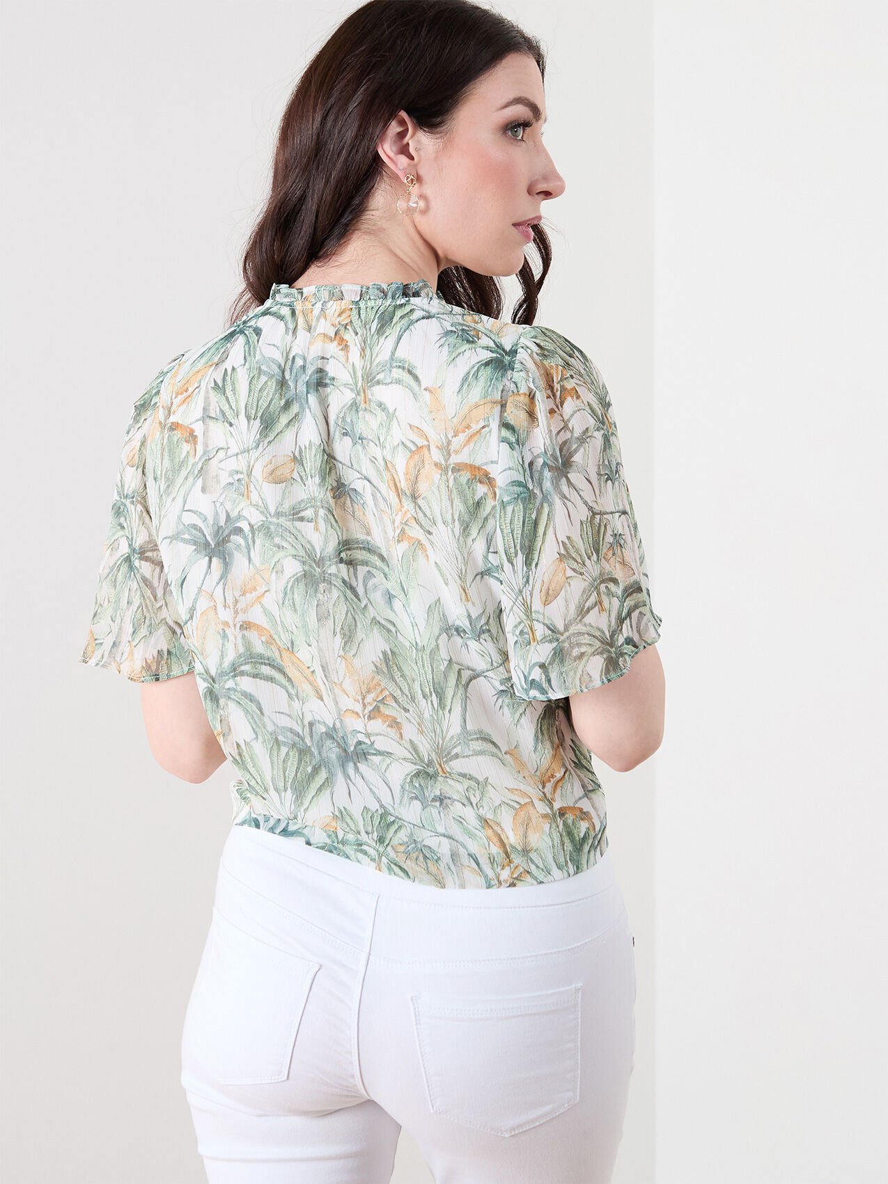 Flutter Sleeve Chiffon Blouse with Tie Front