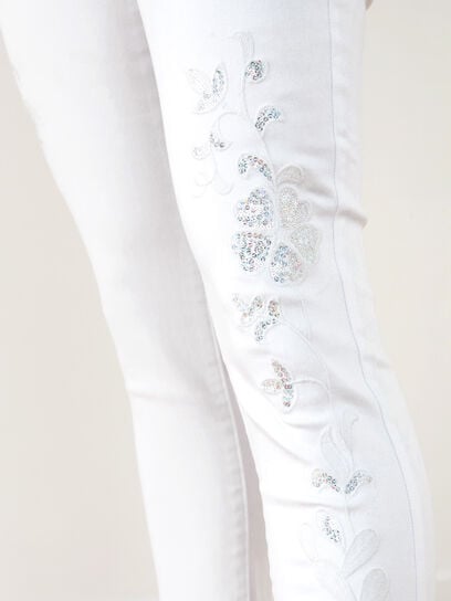 White Crop Jeans with Silver Floral Detail 