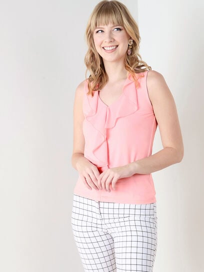 Sleeveless Stretch Top with Ruffle Detail