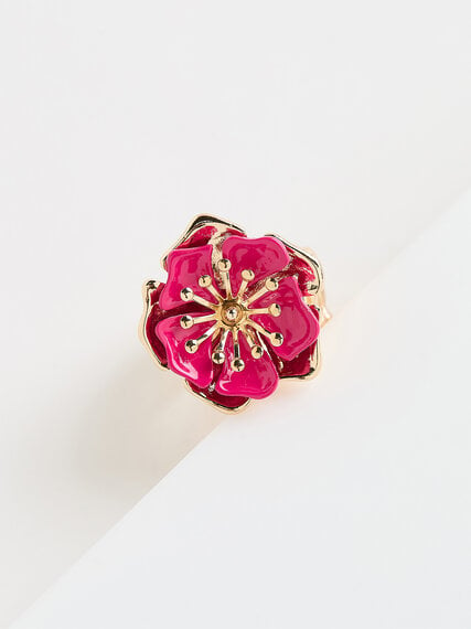 Pink/Flash Gold Flower Statement Stretch Ring Image 4