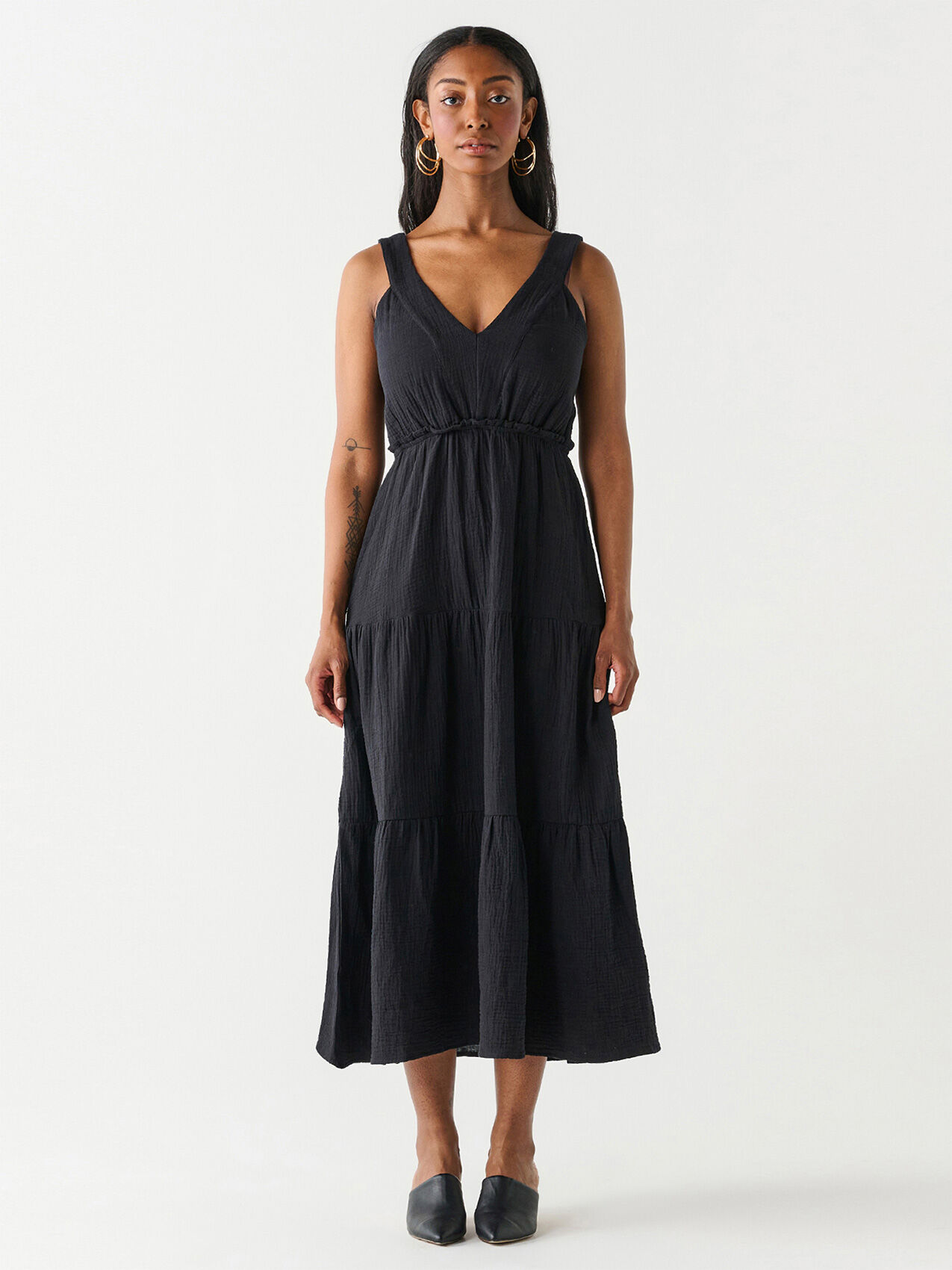 Cotton Sleeveless Tiered Midi Dress by Dex Cleo 4000009879