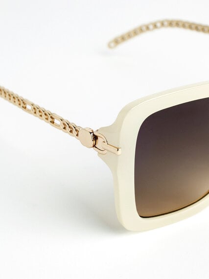 Cream Sunglasses with Gold Metal Chain Arms Image 2