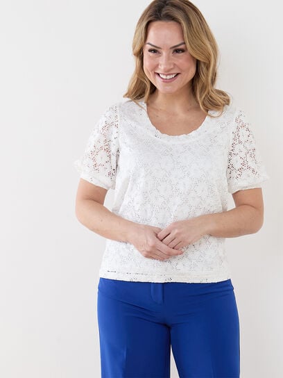 Petite Short Sleeve Stretch Lace Top