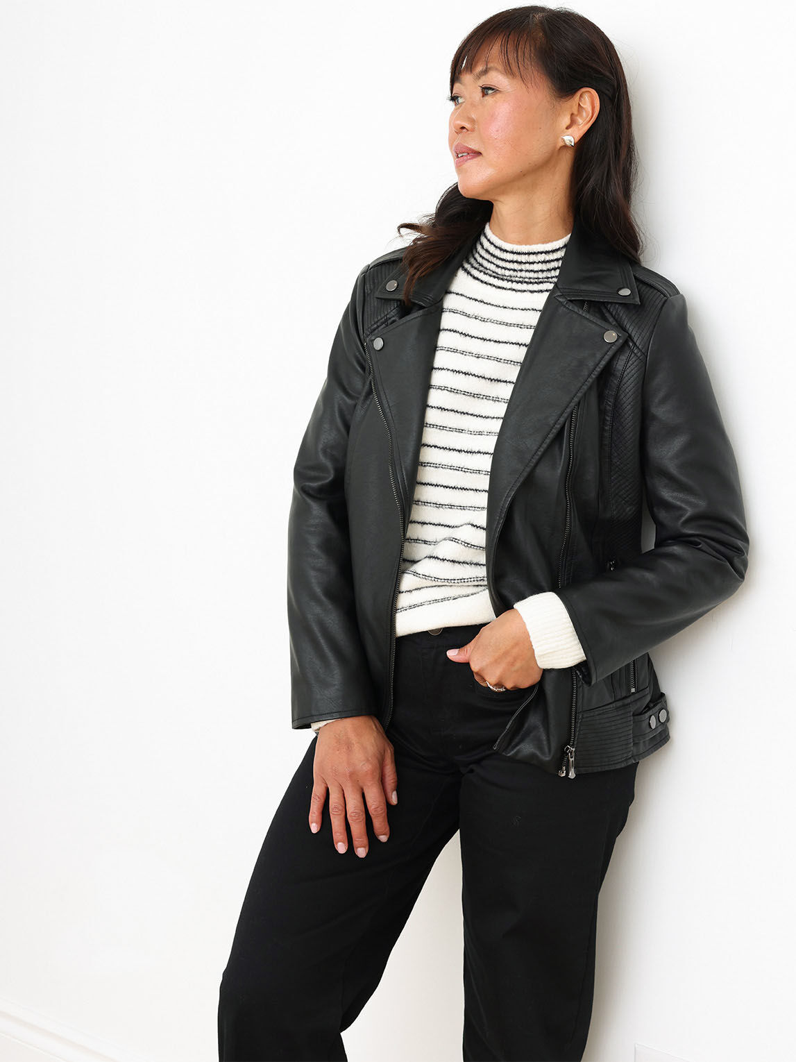 Petite Vegan Leather Moto Jacket