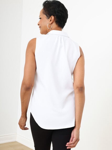 Sleeveless Collared Button Front Blouse in White Image 4
