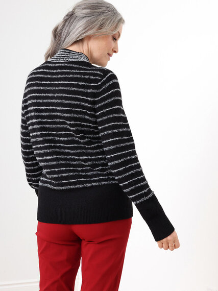 Fuzzy Stripe Mock Neck Pullover Sweater Image 4