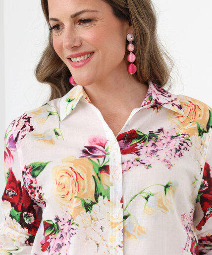 Low Impact Button-Front Printed Blouse Image 2