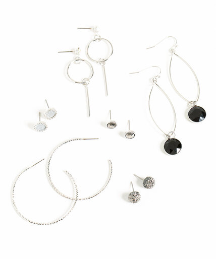 Sparkling Silver/Black Earring 6-Pack Image 1