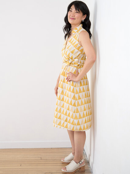 Linen/Challis Faux Wrap Dress Image 3
