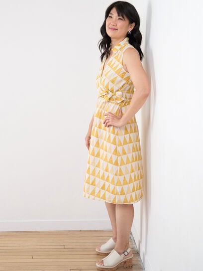 Linen/Challis Faux Wrap Dress
