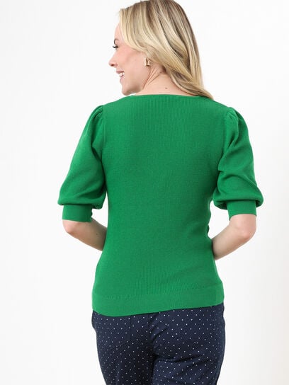 V-Neck Knit Pull-Over with Elbow Sleeves