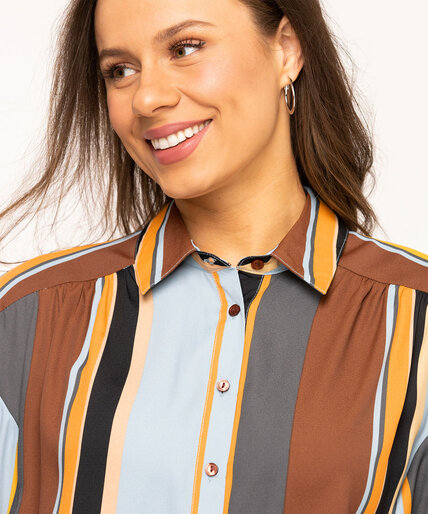 Striped Button Front Tunic Blouse Image 5